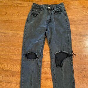 Cotton On Black Distressed Jeans - Long Straight Leg - Size 4